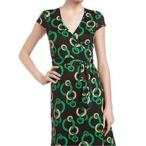 JB By Julie Brown Saturn Black Geometric Print Wrap Dress, Size XS